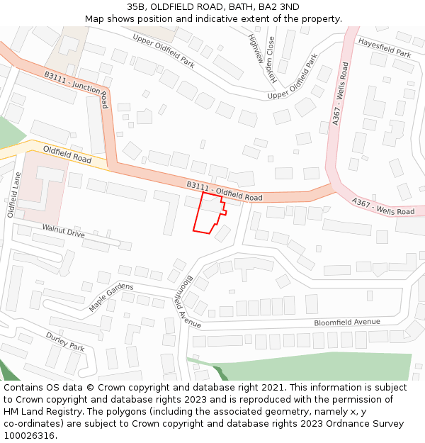 35B, OLDFIELD ROAD, BATH, BA2 3ND: Location map and indicative extent of plot