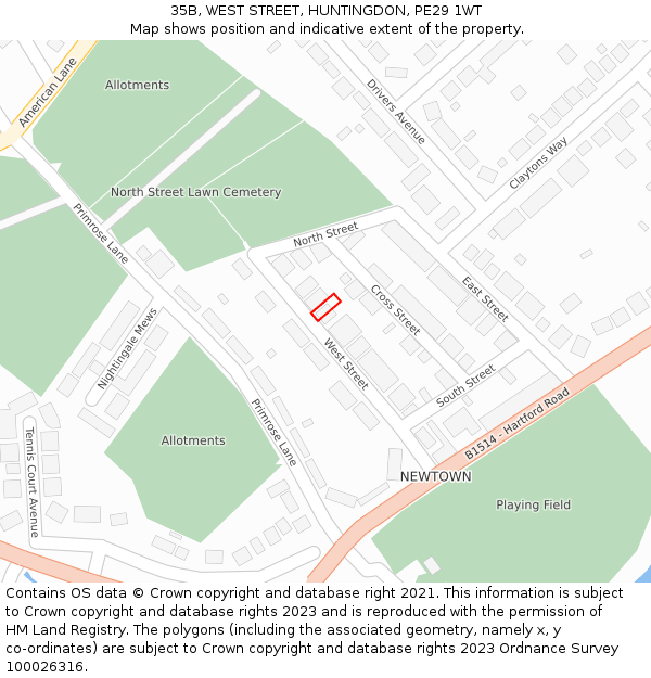 35B, WEST STREET, HUNTINGDON, PE29 1WT: Location map and indicative extent of plot