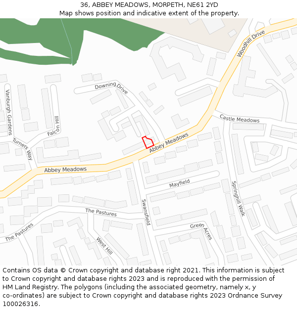 36, ABBEY MEADOWS, MORPETH, NE61 2YD: Location map and indicative extent of plot