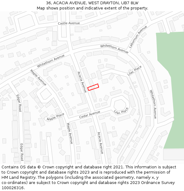 36, ACACIA AVENUE, WEST DRAYTON, UB7 8LW: Location map and indicative extent of plot