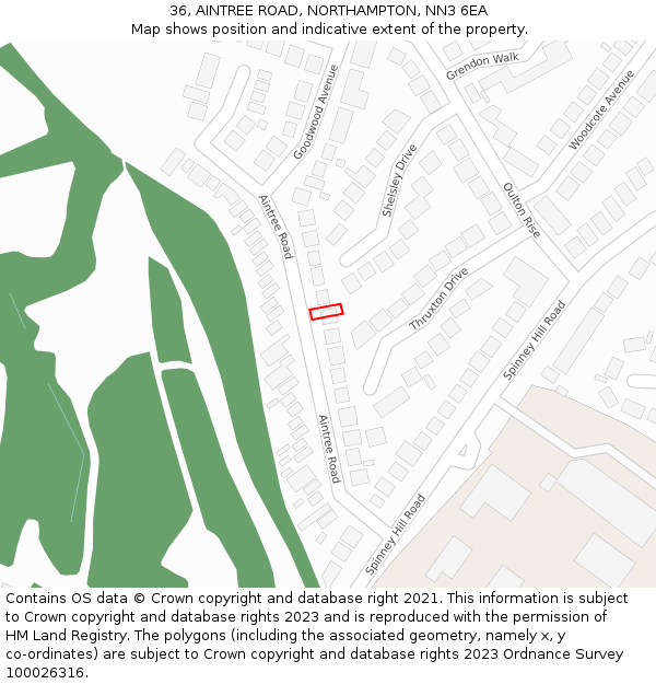 36, AINTREE ROAD, NORTHAMPTON, NN3 6EA: Location map and indicative extent of plot
