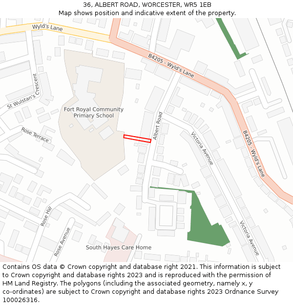36, ALBERT ROAD, WORCESTER, WR5 1EB: Location map and indicative extent of plot