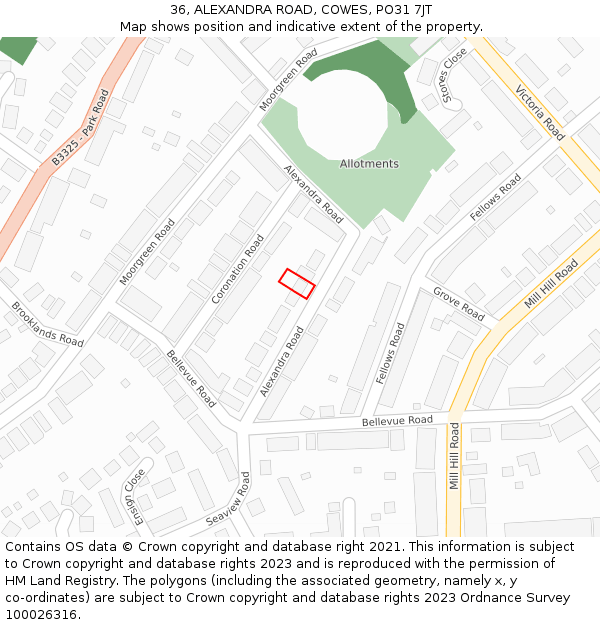 36, ALEXANDRA ROAD, COWES, PO31 7JT: Location map and indicative extent of plot