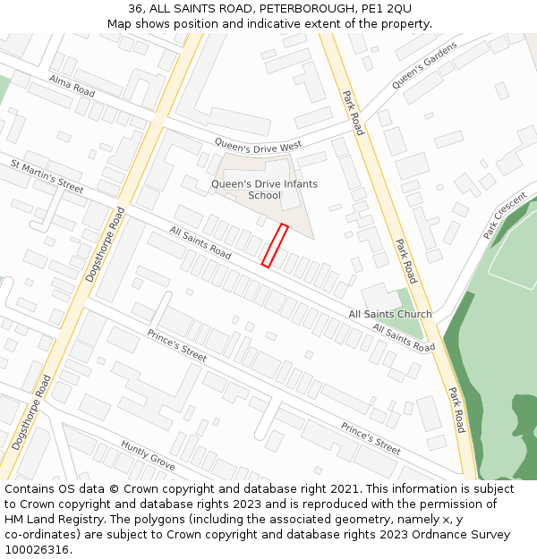 36, ALL SAINTS ROAD, PETERBOROUGH, PE1 2QU: Location map and indicative extent of plot