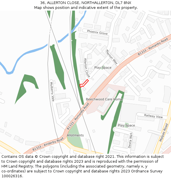 36, ALLERTON CLOSE, NORTHALLERTON, DL7 8NX: Location map and indicative extent of plot