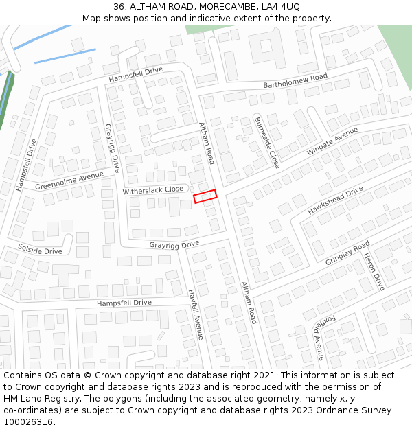36, ALTHAM ROAD, MORECAMBE, LA4 4UQ: Location map and indicative extent of plot
