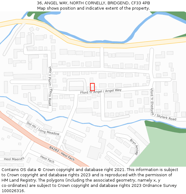 36, ANGEL WAY, NORTH CORNELLY, BRIDGEND, CF33 4PB: Location map and indicative extent of plot