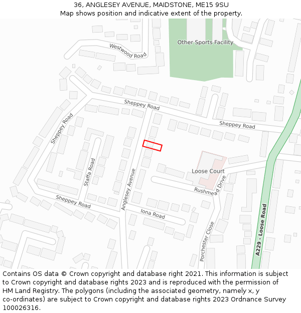 36, ANGLESEY AVENUE, MAIDSTONE, ME15 9SU: Location map and indicative extent of plot