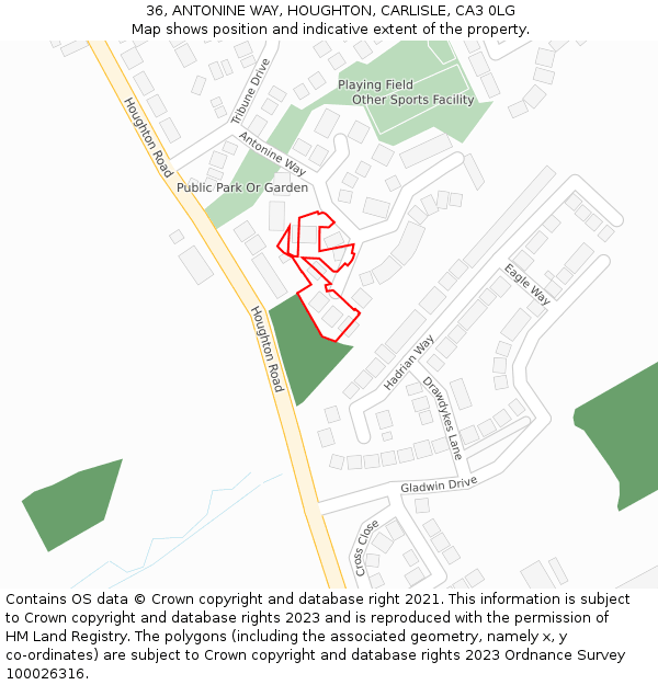 36, ANTONINE WAY, HOUGHTON, CARLISLE, CA3 0LG: Location map and indicative extent of plot