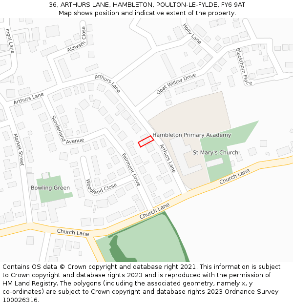 36, ARTHURS LANE, HAMBLETON, POULTON-LE-FYLDE, FY6 9AT: Location map and indicative extent of plot