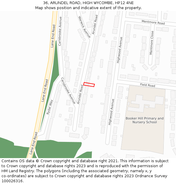 36, ARUNDEL ROAD, HIGH WYCOMBE, HP12 4NE: Location map and indicative extent of plot