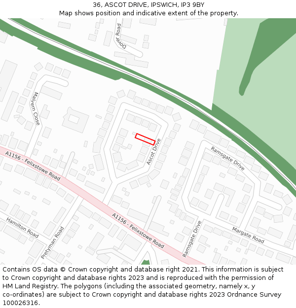 36, ASCOT DRIVE, IPSWICH, IP3 9BY: Location map and indicative extent of plot