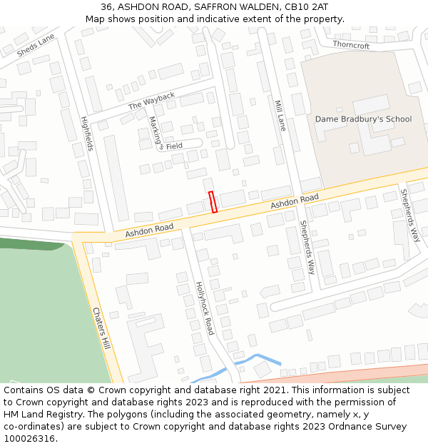 36, ASHDON ROAD, SAFFRON WALDEN, CB10 2AT: Location map and indicative extent of plot