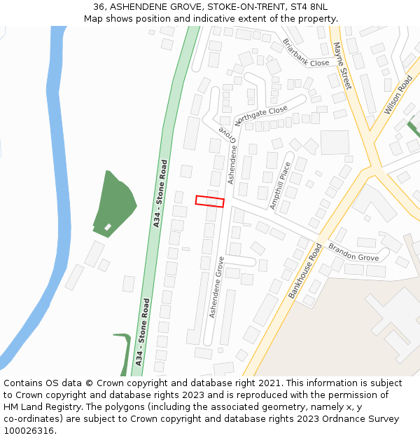 36, ASHENDENE GROVE, STOKE-ON-TRENT, ST4 8NL: Location map and indicative extent of plot