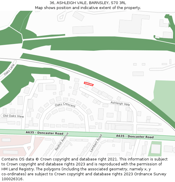 36, ASHLEIGH VALE, BARNSLEY, S70 3RL: Location map and indicative extent of plot
