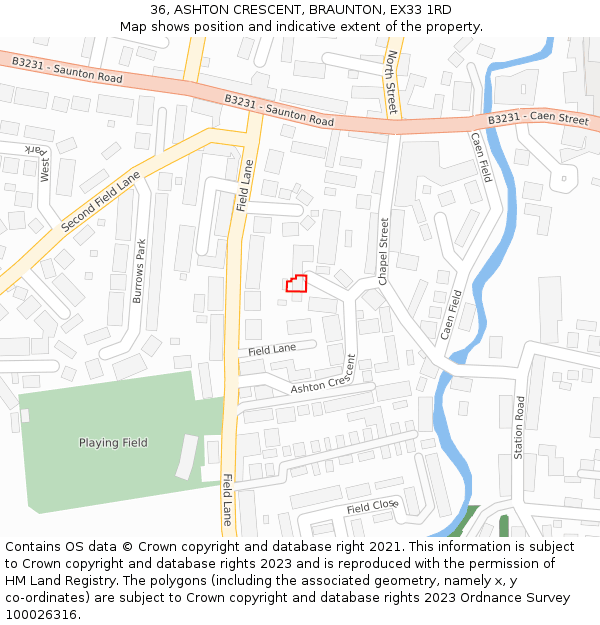 36, ASHTON CRESCENT, BRAUNTON, EX33 1RD: Location map and indicative extent of plot