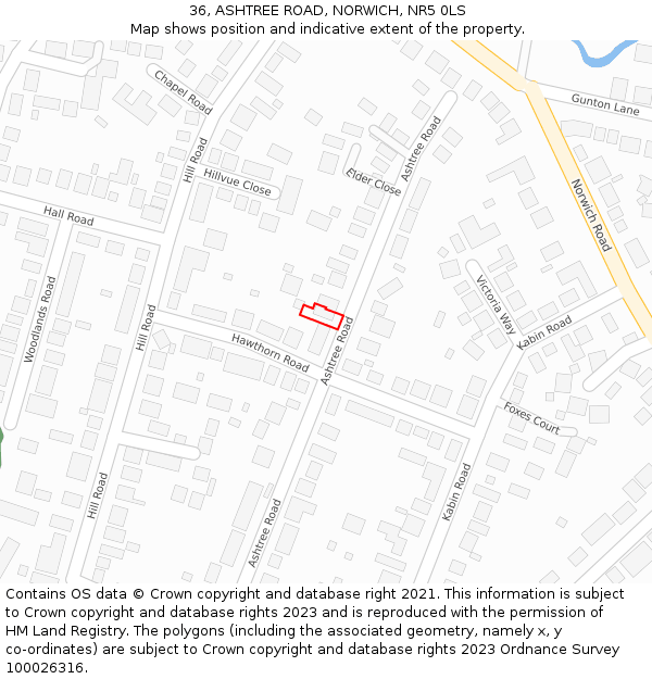 36, ASHTREE ROAD, NORWICH, NR5 0LS: Location map and indicative extent of plot