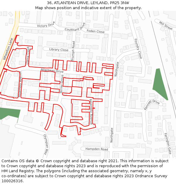 36, ATLANTEAN DRIVE, LEYLAND, PR25 3NW: Location map and indicative extent of plot
