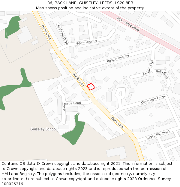 36, BACK LANE, GUISELEY, LEEDS, LS20 8EB: Location map and indicative extent of plot