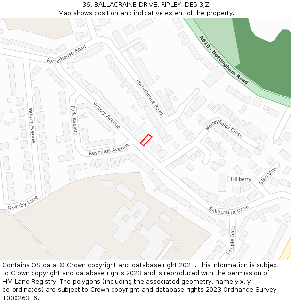 36, BALLACRAINE DRIVE, RIPLEY, DE5 3JZ: Location map and indicative extent of plot