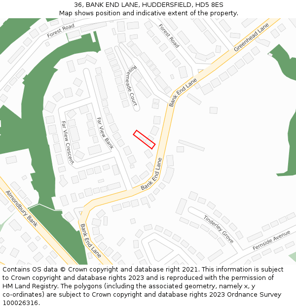 36, BANK END LANE, HUDDERSFIELD, HD5 8ES: Location map and indicative extent of plot