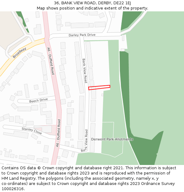 36, BANK VIEW ROAD, DERBY, DE22 1EJ: Location map and indicative extent of plot
