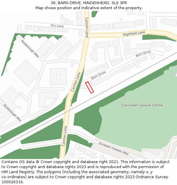 36, BARN DRIVE, MAIDENHEAD, SL6 3PR: Location map and indicative extent of plot