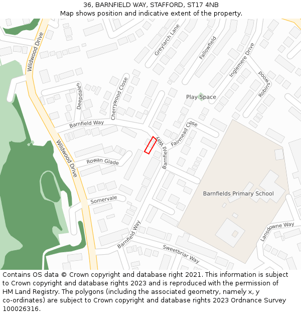 36, BARNFIELD WAY, STAFFORD, ST17 4NB: Location map and indicative extent of plot