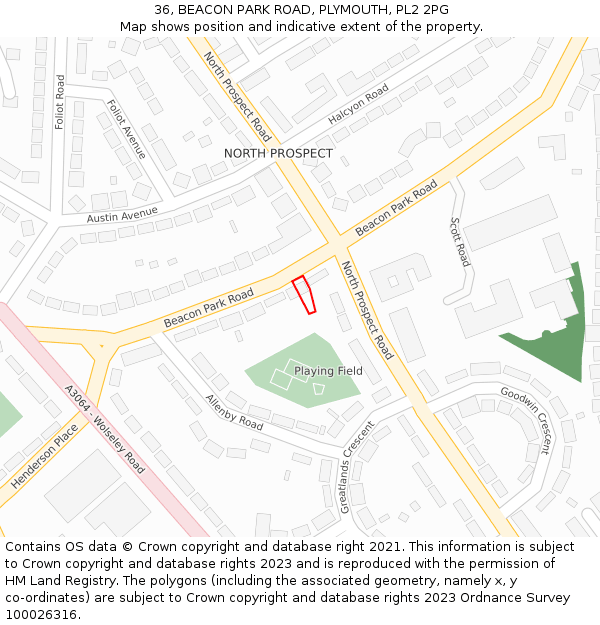 36, BEACON PARK ROAD, PLYMOUTH, PL2 2PG: Location map and indicative extent of plot