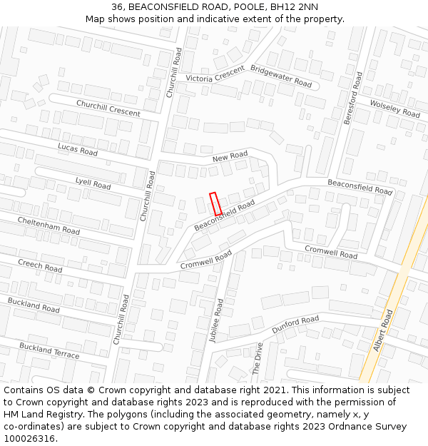 36, BEACONSFIELD ROAD, POOLE, BH12 2NN: Location map and indicative extent of plot