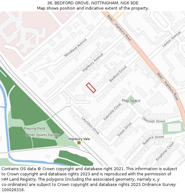 36, BEDFORD GROVE, NOTTINGHAM, NG6 9DE: Location map and indicative extent of plot