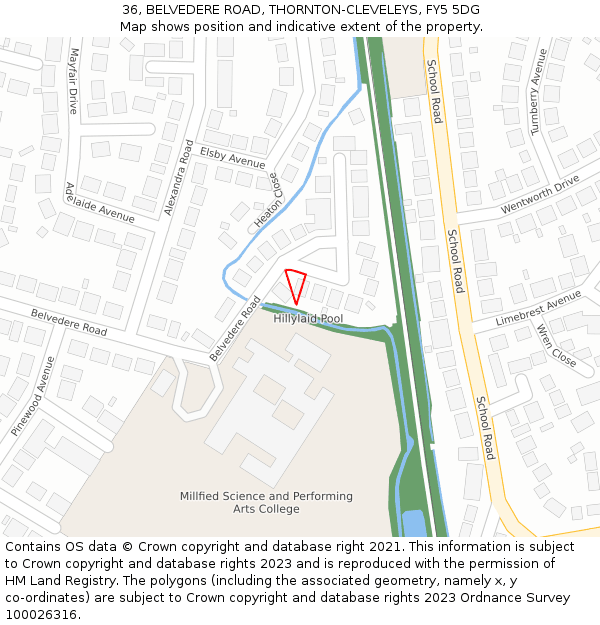 36, BELVEDERE ROAD, THORNTON-CLEVELEYS, FY5 5DG: Location map and indicative extent of plot