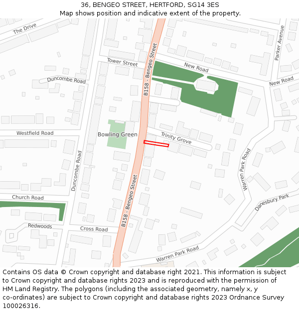 36, BENGEO STREET, HERTFORD, SG14 3ES: Location map and indicative extent of plot