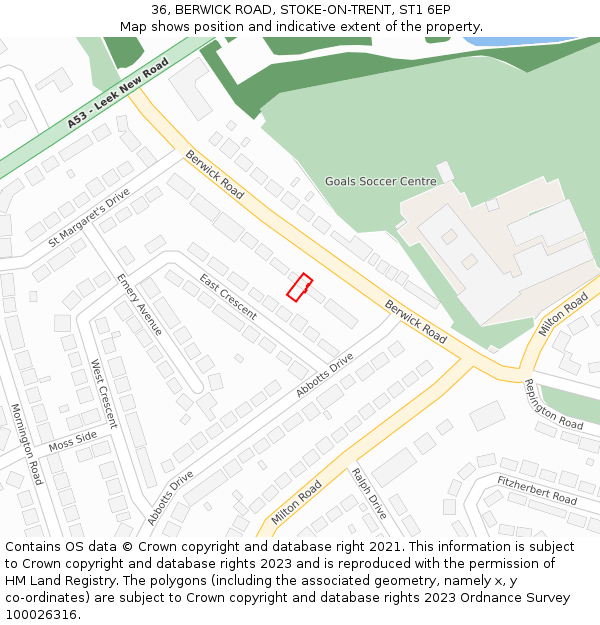 36, BERWICK ROAD, STOKE-ON-TRENT, ST1 6EP: Location map and indicative extent of plot
