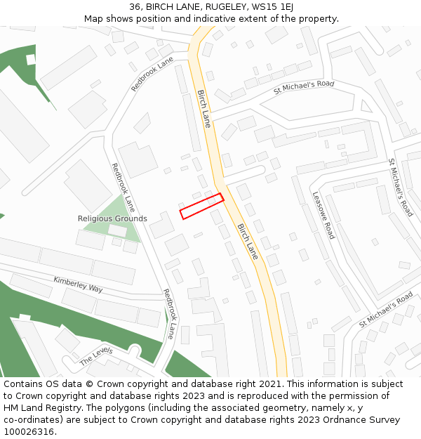36, BIRCH LANE, RUGELEY, WS15 1EJ: Location map and indicative extent of plot