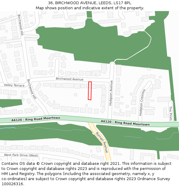 36, BIRCHWOOD AVENUE, LEEDS, LS17 8PL: Location map and indicative extent of plot