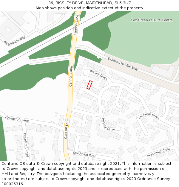36, BISSLEY DRIVE, MAIDENHEAD, SL6 3UZ: Location map and indicative extent of plot