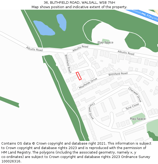 36, BLITHFIELD ROAD, WALSALL, WS8 7NH: Location map and indicative extent of plot