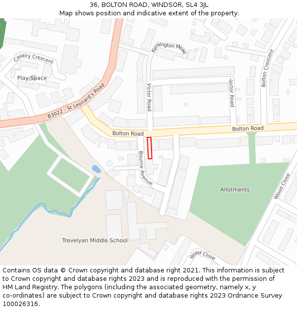 36, BOLTON ROAD, WINDSOR, SL4 3JL: Location map and indicative extent of plot