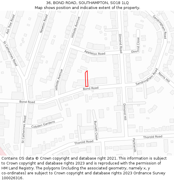 36, BOND ROAD, SOUTHAMPTON, SO18 1LQ: Location map and indicative extent of plot