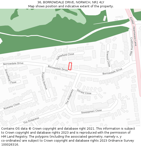 36, BORROWDALE DRIVE, NORWICH, NR1 4LY: Location map and indicative extent of plot