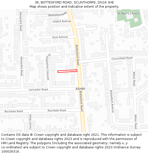 36, BOTTESFORD ROAD, SCUNTHORPE, DN16 3HE: Location map and indicative extent of plot