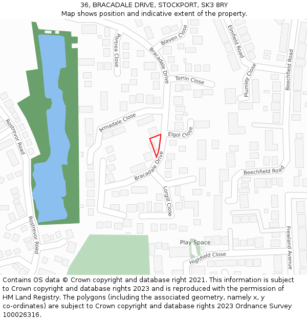 36, BRACADALE DRIVE, STOCKPORT, SK3 8RY: Location map and indicative extent of plot