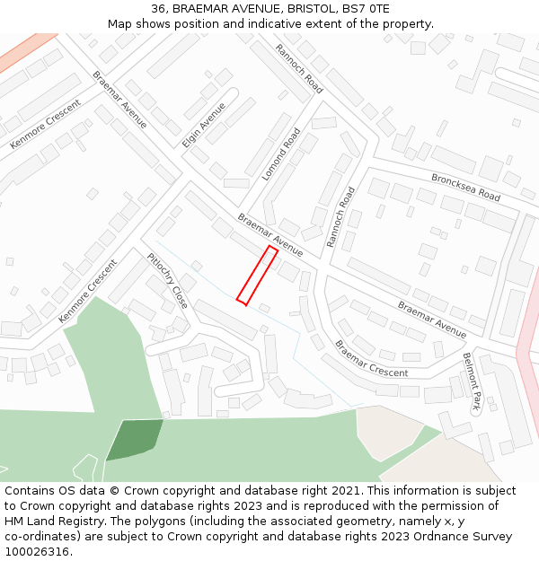 36, BRAEMAR AVENUE, BRISTOL, BS7 0TE: Location map and indicative extent of plot