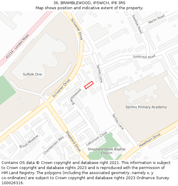 36, BRAMBLEWOOD, IPSWICH, IP8 3RS: Location map and indicative extent of plot