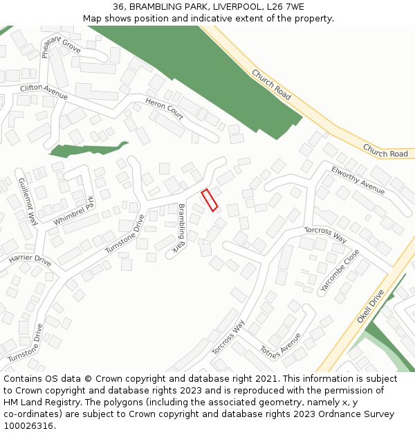 36, BRAMBLING PARK, LIVERPOOL, L26 7WE: Location map and indicative extent of plot