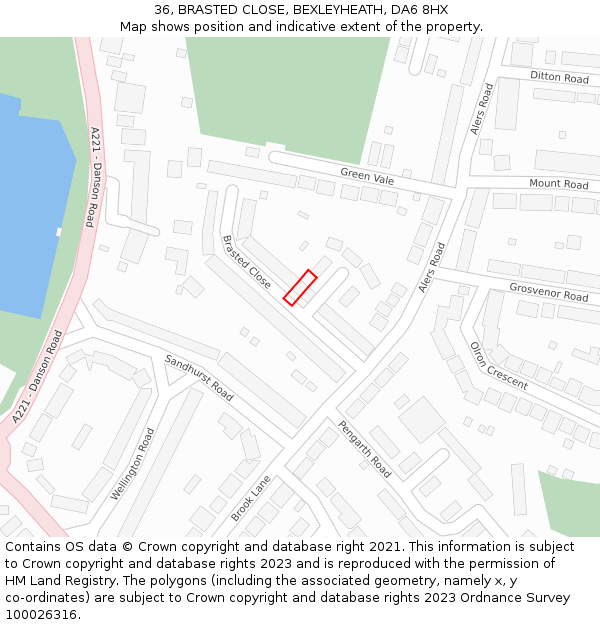 36, BRASTED CLOSE, BEXLEYHEATH, DA6 8HX: Location map and indicative extent of plot