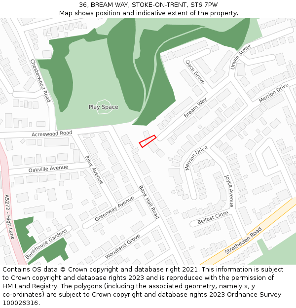 36, BREAM WAY, STOKE-ON-TRENT, ST6 7PW: Location map and indicative extent of plot