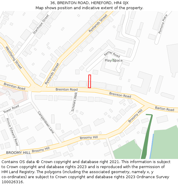 36, BREINTON ROAD, HEREFORD, HR4 0JX: Location map and indicative extent of plot