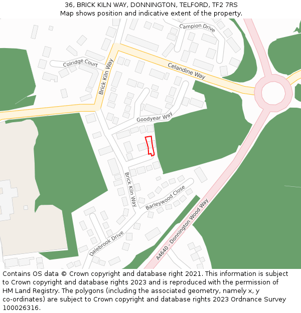 36, BRICK KILN WAY, DONNINGTON, TELFORD, TF2 7RS: Location map and indicative extent of plot